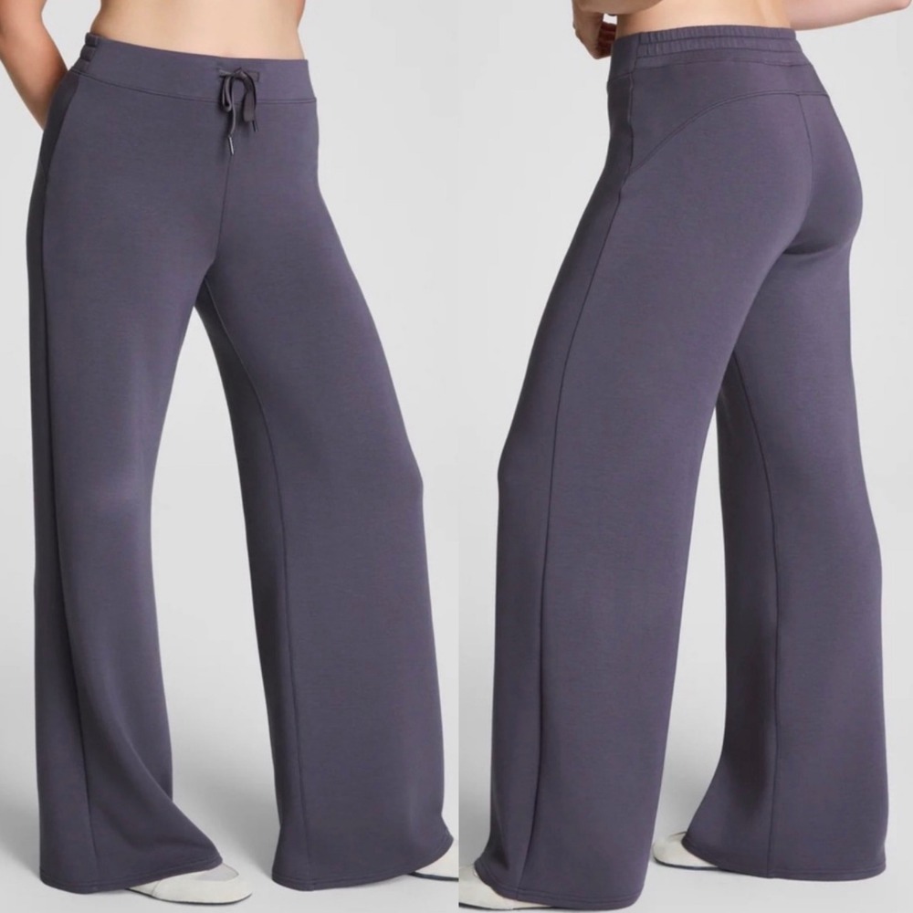 NWT SPANX Air Essentials Wide Leg Pant In Dark Storm Sz L Loungewear Athleisure